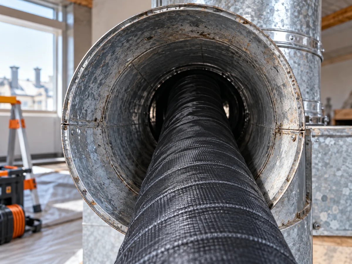 Impressie van een voering in een bestaand metalen rookgaskanaal